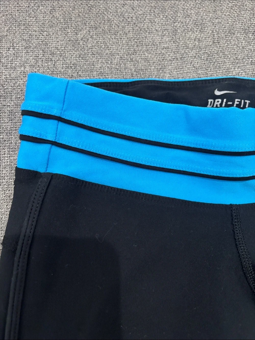 Nike Black Capri Leggings with Bright Blue Waistband